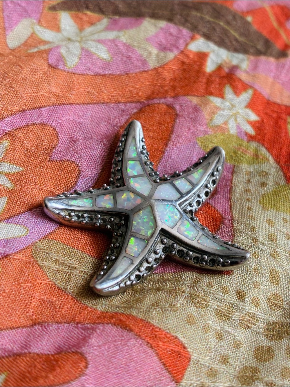Sterling Silver Vintage Iridescent Inlay Starfish Pendant For Necklace